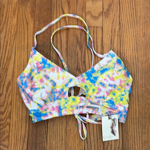 Jessica Simpson Tie-Dyed Cropped Keyhole Cami Bikini Top NWT - Picture 3 of 12